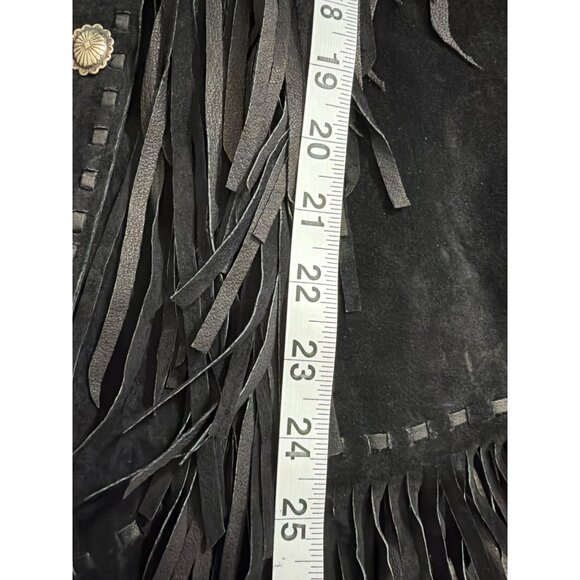 Vintage Womens Genuine Leather Black Fringe Jacket With Turquoise Bead Accents S - Picture 14 of 16